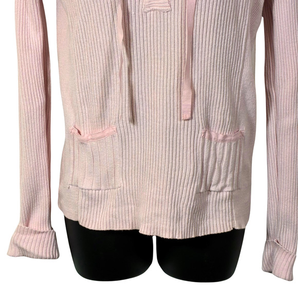 Tommy Hilfiger Hoodie Sweater Pink Long Sleeve Shirt M Ribbed Cotton Drawstring - Picture 8 of 11